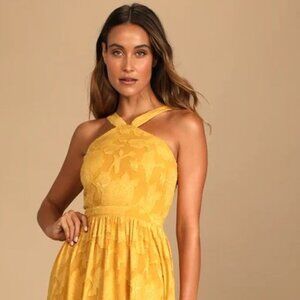 Lulus Love and Beyond Marigold Floral Burnout Maxi Dress - Size S